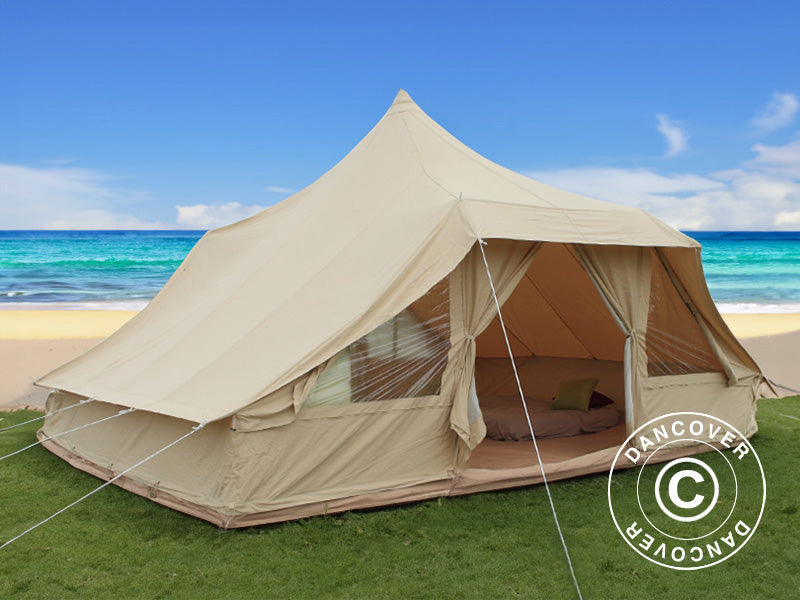 10-persoons-tent-143uxb-1.jpg Tent voor glamping, TentZing®, 4x5m, 10 personen, Zand - Afbeelding 1