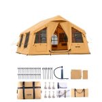 VEVOR Opblaasbare kampeertent voor 8 12 personen met handpomp, 4,8 x 3,6 x 2,2 m Glampingtent met 2 dakramen, luifel, kachelaansluiting, 2 deuren en gaasramen, opbergtas