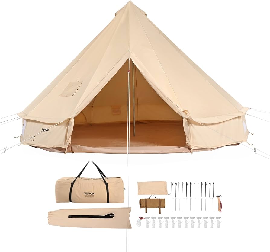 canvastent-145ckh-1.jpg VEVOR Canvas Bell Tent, 4 Seizoenen 5 m, Yurt tent, Canvastent voor Kamperen met Kachelkrik, Ademende Tent, Geschikt voor 8 Personen, Familiecamping Outdoor Jachtfeest : Amazon.nl: Auto & motor - Afbeelding 1