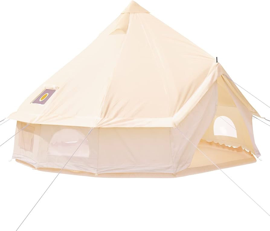 canvastent-814cjr-1.jpg VEVOR 3 m klokkentent, outdoor glamping, canvastent, katoen, tipi tent voor camping, waterdicht, voor gezinnen, camping, outdoor, jagen, voor alle seizoenen : Amazon.nl: Sport & outdoor - Afbeelding 1