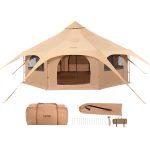 VEVOR Canvastent, 4 seizoenen, 5 m, canvas tent voor kamperen met kachelkrik, ademende yurttent voor maximaal 8 personen, familiecamping outdoor ...