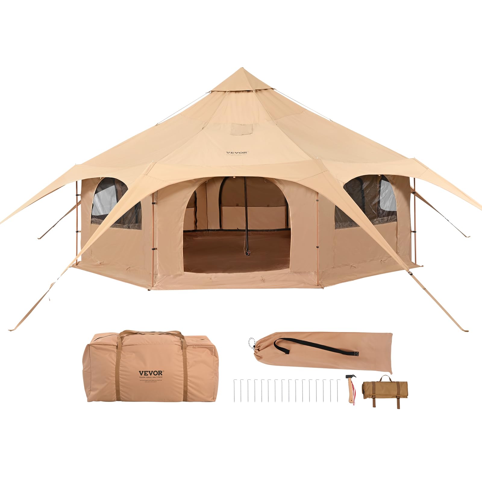 canvastent-916ohg-1.jpg VEVOR Canvastent, 4 seizoenen, 5 m, canvas tent voor kamperen met kachelkrik, ademende yurttent voor maximaal 8 personen, familiecamping outdoor ... - Afbeelding 1