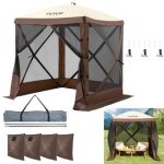 VEVOR Pop up Paviljoentent, pop up tent met luifel aan 4 zijden, zonbescherming met 4 verwijderbare privacyschermen en gaasramen, 1,83 x 1,83 m, snel ...