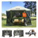 VEVOR Pop Up Paviljoentent, pop up tent met 6 zijdige luifel, zonnescherm met 6 verwijderbare privacyschermen en gaasramen, 3 x 3 meter, snel op te ...