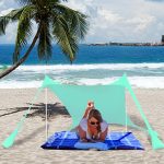 Schaduw campingtent, zonnescherm strand met UPF 50+ bescherming, draagbare schaduwdoek strandtent luifel 4 zandzakken ontwerp, zonnescherm strand voor ...