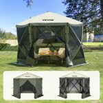 VEVOR Pop Up Paviljoentent, pop up tent met 6 zijdige luifel, zonnescherm met 6 verwijderbare privacyschermen en gaasramen, 3 x 3 meter, snel op te ...