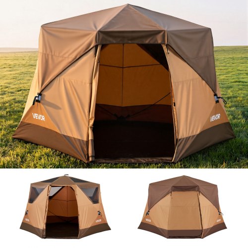 snel-opzetbare-tent-979ong-1.jpg VEVOR Campingtent voor 6 personen, pop up tent met regenhoes en gaasramen, snel op te zetten in 60 seconden, draagbare tent met draagtas voor gezinskamperen en wandelen, 330x213x204 cm | VEVOR NL - Afbeelding 1