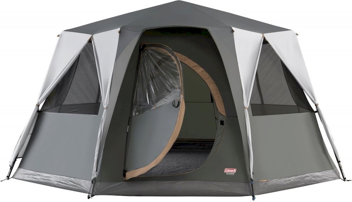 tent-stahoogte-857nua-1.jpg Coleman Octagon 8 persoons tent met 360° view volledige stahoogte grijs: Coleman | CampBoer.nl - Afbeelding 1
